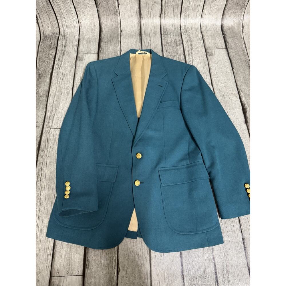Vtg 90s Andhurst Peacock Teal Blazer Sport Coat ~40R Made In USA Preppy Yacht